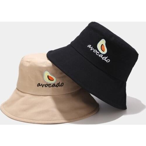 Unisex Avocado Embroidered Bucket Hat Outdoor Sun Hat Fisherman Cap