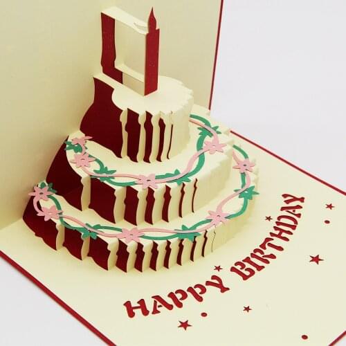 Partylab Birthday Gift 3d Pup Up Stereo Greeting Card Paper-cut Handmade Birthday Wishes Custom Cake Blessing Cards