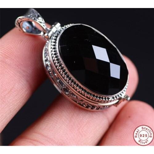 S925 Silver colour Tibetan Gau Box Pendant Women Vintage Black Stone Sterling Silver colour Buddhist Prayer Box men Pendant