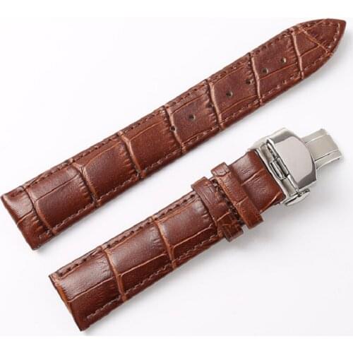 Leather Watch Band Stainless Steel Push Button Hidden Clasp Watch Strap 18mm 20mm 22mm 24mm Man Woman Watchband Watch With Tool
