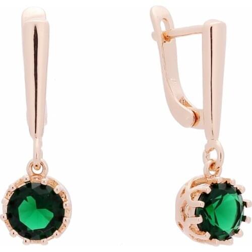 Luxury Women Korean Earring Trendy Green Stone Cubic Zircon Rose 585 Gold Fashion Jewelry