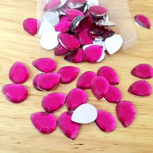 DIY 120PCS 10mm * 14mm acrylic flatback teardrop-shaped diamond strass bead buttons women handbags clothing DIY materials-E49