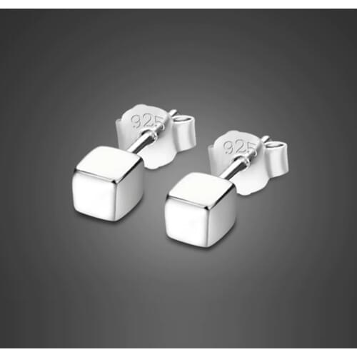 100% Pure 925 Silver Stud Earrings Geometric Square Earrings Design Solid Silver Not Allergic Womens Fine Jewelry 4MM Size