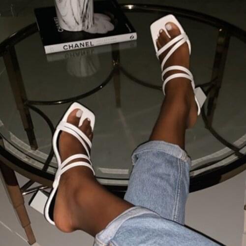 Women Shoes Pumps Women Sandals High Heels Flip Flops Shoes Block Heel Sexy Slippers Slip-on Summer Ladies Slides Narrow Band