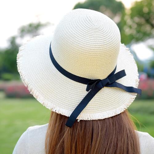 Women Summer Sun Hat With A Large Brim Ladies Raffia Straw Hat Fringe Big Beach Hats For Holiday Sombrero 2018