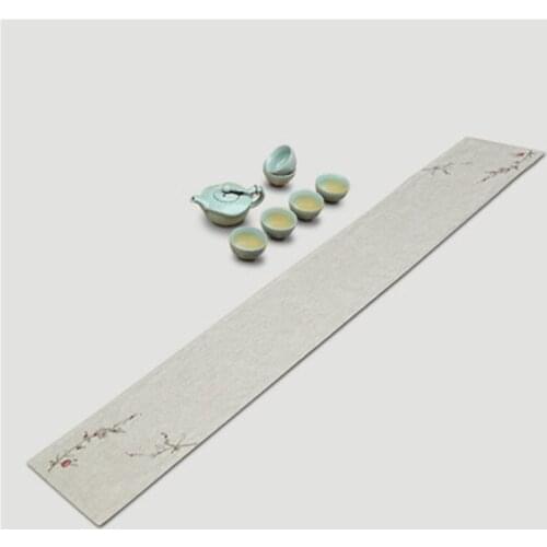 Tea table runner ceremony linen Embroider home decorate table flag fresh color drink tea table Chinese classical dining room