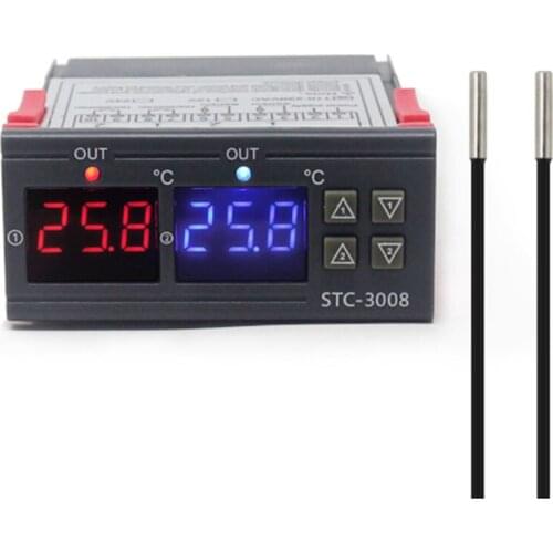 STC-3008 Computer Digital Display Intelligent Double Control Electronic Temperature Controller Alarm NtC Sensor