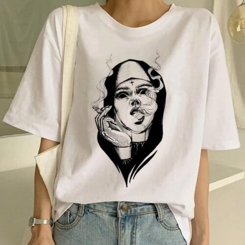 Satan letter vintage gothic new harajuku summer black horror fun punk short sleeve large size t-shirt ins demon print tops tees