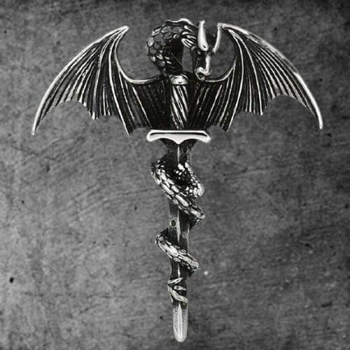Stainless Steel Vintage Dragon Sword Pendant Retro Korean Fashion Mens Dragons Swords Jewelry