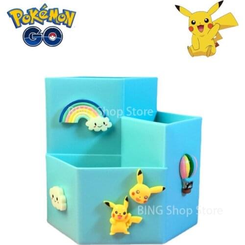 Pokemon Pikachu Student Large Capacity Pen Holder Cartoon Anime Pencil Makeup Storage Box Multifunctional Office Accessories
