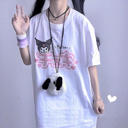 Y2k Cartoon Print Japanese Short Sleeve T-Shirt Lolita Girls Students Graphic Tee Oversized T Shirt Melodyed My Kuromied Clothes