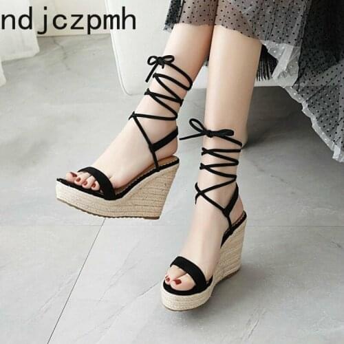 Womens Sandals The New Summer Fashion Lady Sexy Open Toe Lace Up Wedge Heel High Heel Comfortable Womens Shoes Plus Size 34-43
