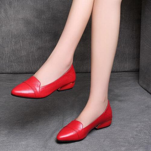 Zapatos De Mujer Women Cute Sweet Red Pu Leather Office Square Heel Pumps Lady Casual Black Comfort Spring & Summer Pumps E6910