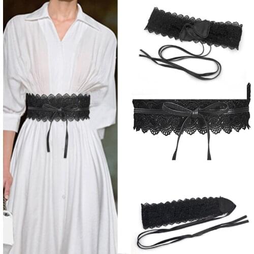 New Fashion Women Bow Lace Belt Corset Wide Belts for Women Black White Female Self Tie Cinch Waistband Wedding Dress Waist Ban
