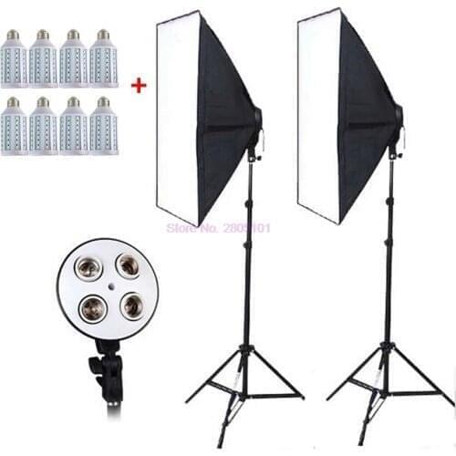 20pcs Photo Studio 8PCS 40w LED Bulbs 50*70cm Continuous Lighting Softbox 4-Lamp-Holder Diffuser Light Stand Photography Kit