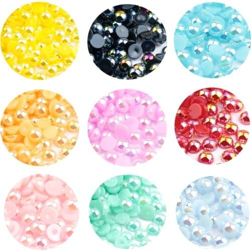 3mm-10mm Plating AB Colors Craft ABS Imitation Pearls Half Round Flatback Resin Beads Decorate Diy Clothing Accessories