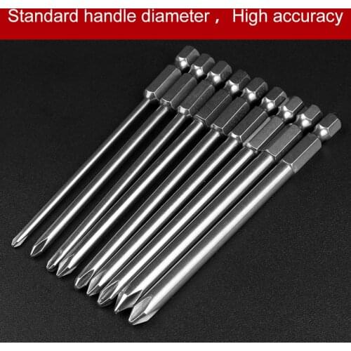 9pcs/set 100mm Shank 1/4 inch S2 Alloy Steel Magnetic Hex Cross Phillips Head Screwdriver Bit Set Tool PH1 PH2 Screwdriver Head