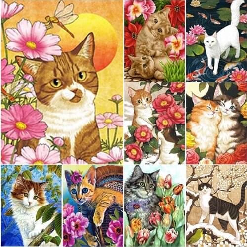 5D DIY Diamond Painting Full Square Round Drill Cute Cat Diamond Embroidery Autumn Scenery Cross Stitch Home Decor Manual Gift