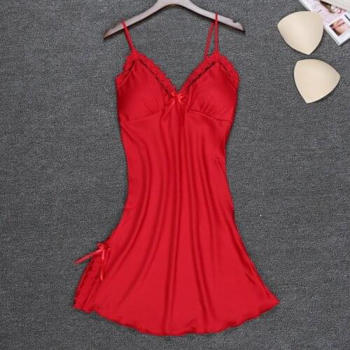 Free shipping Silk nightdress Woman Xiabingsi Camisole Hot Sexy Adult Lace Bring Chicken Fillet Small Chest Red Night Skirt