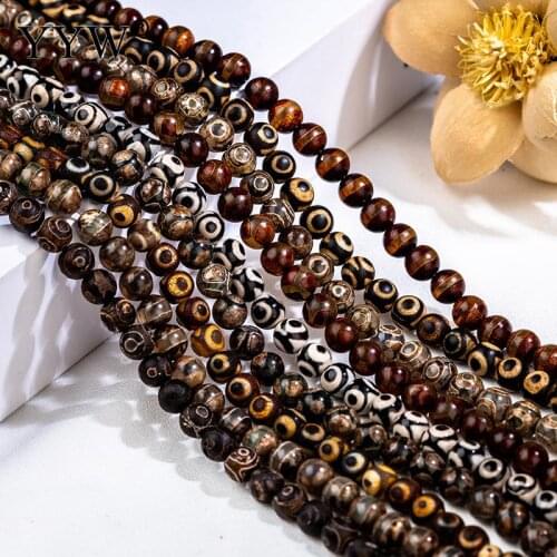 15Inch Three-Eyed Tibetan Mystical Old Agates Spherical Beads Loose Stone Beads For Jewelry Making DIY Bracelet 6/8/10/12/14mm