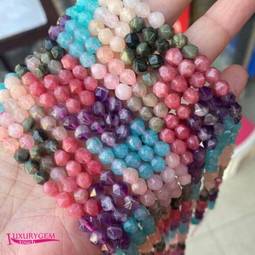 Natural Multicolor Stone Loose Beads High Quality 6mm Faceted Rhombus Shape DIY Gem Jewelry Accessories 38cm wk399