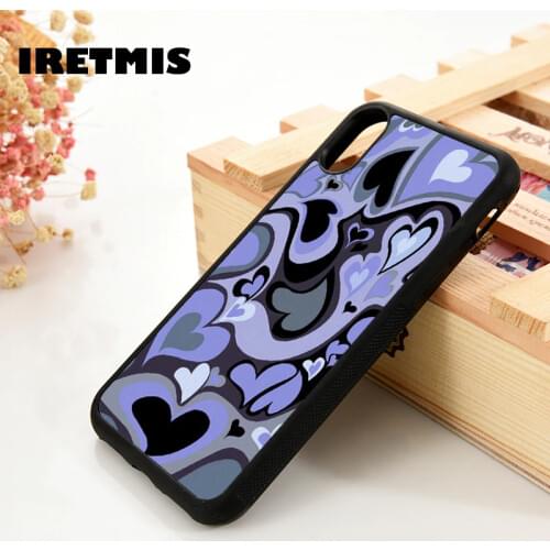 Iretmis 5 5S SE 6 6S Silicone Rubber Phone Case Cover for iPhone 7 8 Plus X Xs 11 12 MINI Pro Max XR Purple Heart Swirl Pattern