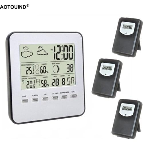 AOTOUIND 3 Sensors+RF Wireless Indoor Outdoor Temperature Humidity Digital Weather Station #T04