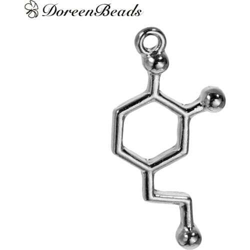 DoreenBeads Alloy Molecule Chemistry Science Charms Dopamine dull silver color 25mm(1") x 12mm( 4/8"), 10 PCs