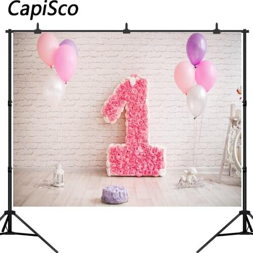 Capisco Balloons flower White brick 1st Birthday Baby Photography Backdrops Customized Photographic Backgrounds For Photo Studio