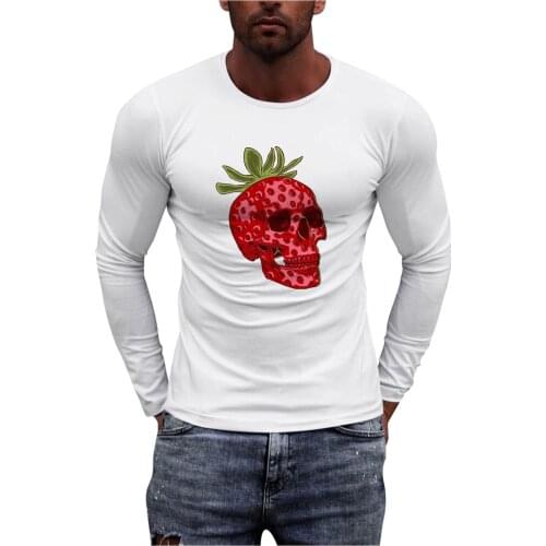 Harajuku Skull Printing Tshirt Men Fashoin Slim Fit Tops Casual Graphic Tees Summer Basic Long Sleeve Pullover Crew Neck T Shirt