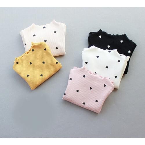 2-6 Yrs Girls shirt autumn winter cotton long sleeve knitted bottoming shirt for children daily wear heart print cute shirt