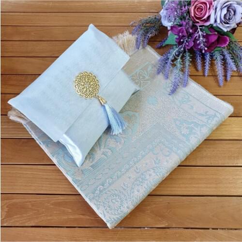 Cotton Taffeta Prayer Rug And Broşlu Bowl Set Blue Islamic Gifts Hajj Umrah Mawlid Friday Prayer Prayer Rug Portable Gift Muslim