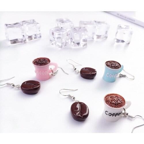 Interesting Mini Coffee Cup Drinks Earrings Resin Funny Food Beans Food Jewelry for Women refreshing Creative Earrings