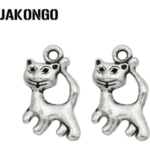 JAKONGO Antique Silver Plated Cat Charms Pendant for Jewelry Making Bracelet Accessories DIY 21x13mm 20PCS/lot