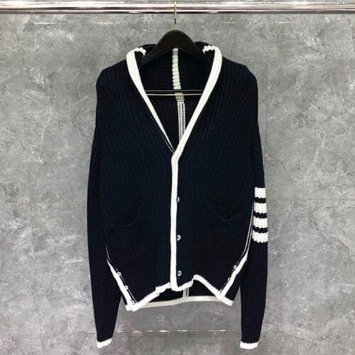 2021 Fashion Brand Sweaters Men Slim Turn Down Collar Cardigans Clothing Striped Wool Solid Thick Winter Casual Coat