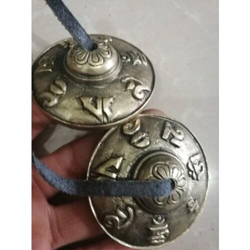 China Folk tibetan buddhism old beautifully copper Cymbal Shaman exorcism