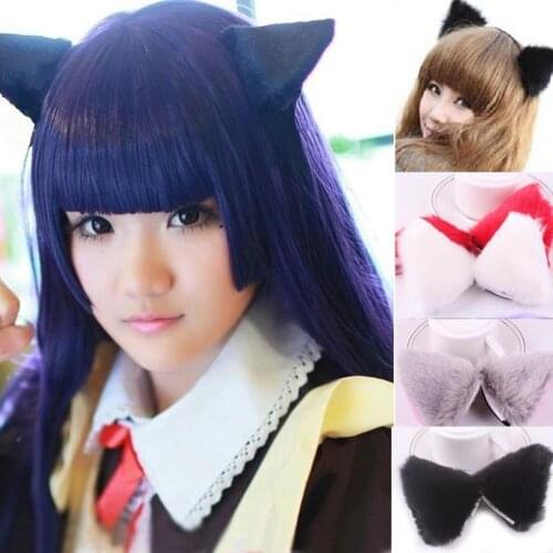 Lolita Anime Cosplay Long Fur Fox Ears Hair Clip Party Neko Cat Ear