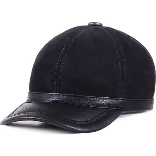 Fur One In One Winter Male Baseball Cap Ear Protection Real Cowhide Sheepskin Duck Tongue Black Brown Old Man Leather Hats