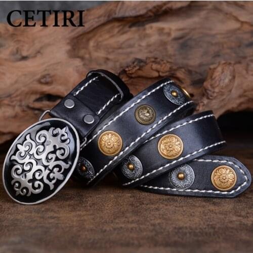 Heavy Metal Rivet Men 100% Genuine Leather Belt Men Metal Stud Punk Jeans Belts For Men Strap Rock Cowboy