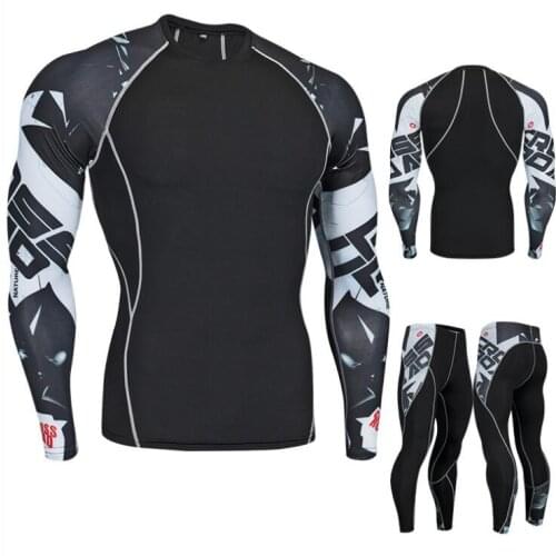 Mens Tracksuit 3D Prints Tight Rash Guard Compression Sport Suit Men MMA Running Body Building Top Fitness Sports Set