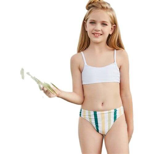 OK 2021 New White Toddler Pieces Girls Summer Baby Swimwear Kids Swimsuits Bikini Set For 6-14 Years Striped Swimwear
