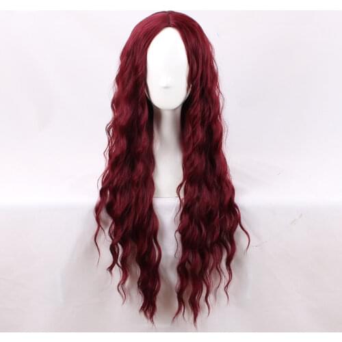 Gothic Style Lolita Cosplay Wig Synthetic Hair Dark Red Curly Wig Halloween Role Playing Hair for Adult