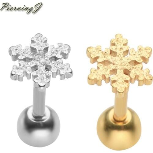 PiercingJ 1 Pair Stainless Steel Snowflake Ear Stud Earring Helix Cartilage Body Piercing Jewelry Gift Pair