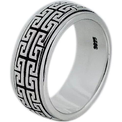 BOCAI S925 Sterling Silver Rotatable Rings 2021 Popular Retro Old Pattern Totem Charm Jewelry Pure Argentum Amulet for Men Women