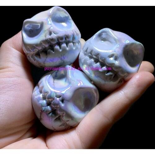 Natural Howlite Carved Crystal Skull Jack Statue Healing Crystal Feng Shui Aesthetic Room Decor Halloween Reiki Gift