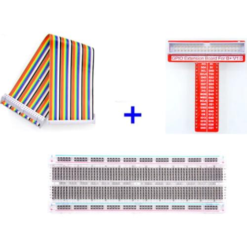 Raspberry Pi 3 Model B+ T Expansion Board DIY Kit 40P Rainbow Cable+Breadboard+GPIO Expansion Board
