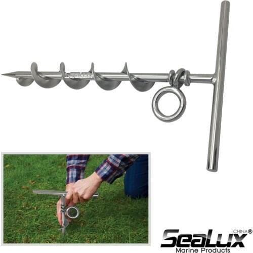 Sealux Multi-functional Marine Grade Stainless Steel Spiral Ground Anchor with O-ring Screw Dog Tie-Out Stake Backyard Camping