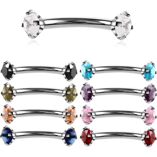 1pc 316L Stainless Steel Eyebrow Barbell Piercing Earrings Gems Cubic Zirconia Helix Ring Labret Lip Piercing Eyebrow Jewelry