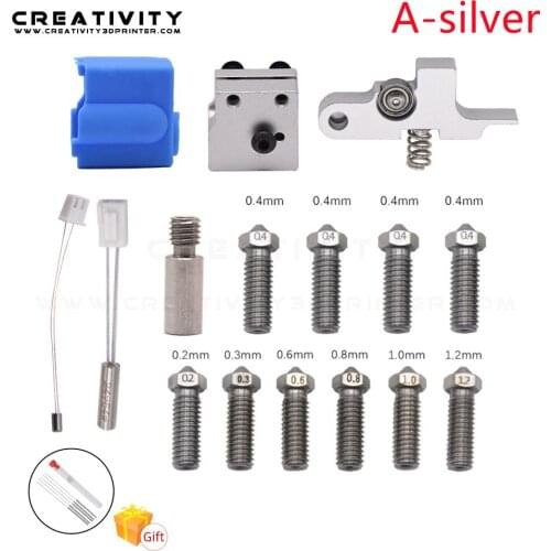 Sidewinder X1 and Genius Sliver Volcanic Nozzle Silicone Kit 3D Printer Parts Throat Handle Thermistor Heating Pipe Heated Block