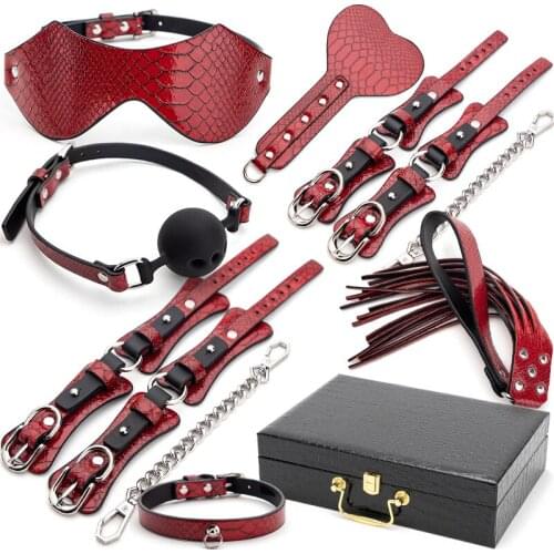 Upscale PU Leather Erotic BDSM Sex Kits Bondage Handcuffs Sex Game Whip Gag SM Bdsm Toys Erotic Sex Toys For Adult Game